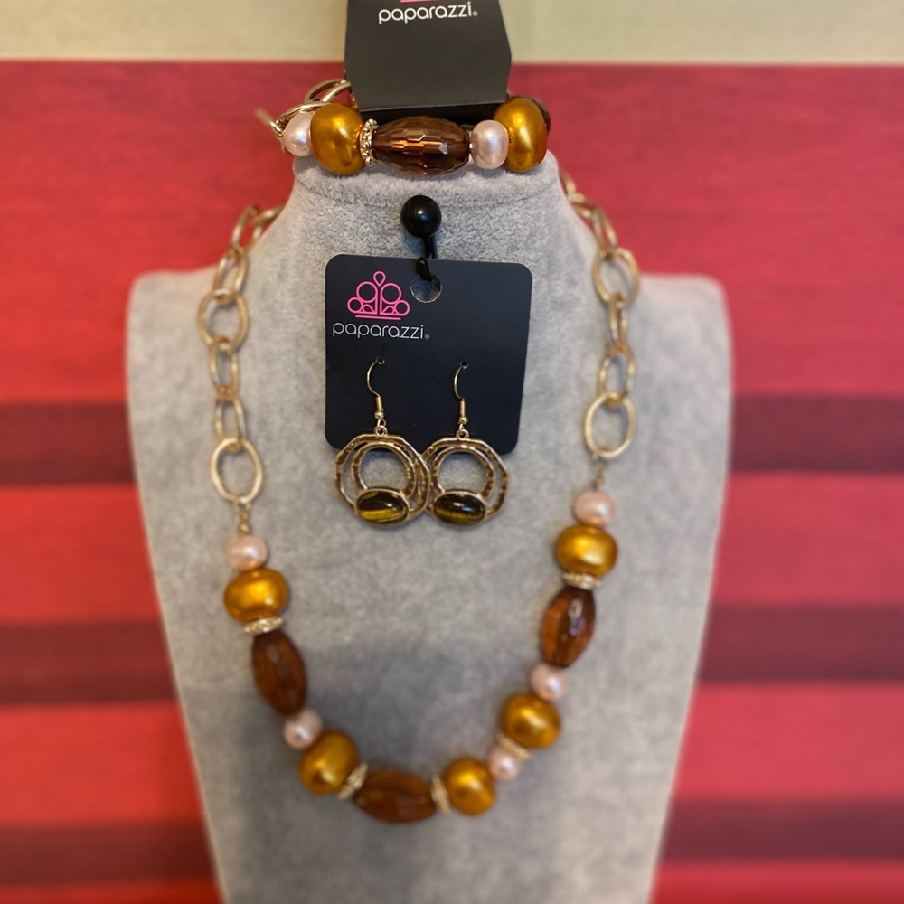 Paparazzi Gold and Brown Jewelry Set